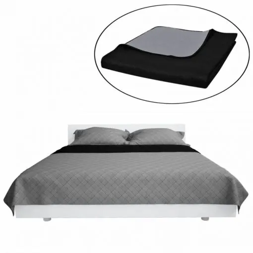vidaXL Double-sided Quilted Bedspread Black/Grey 170 x 210 cm