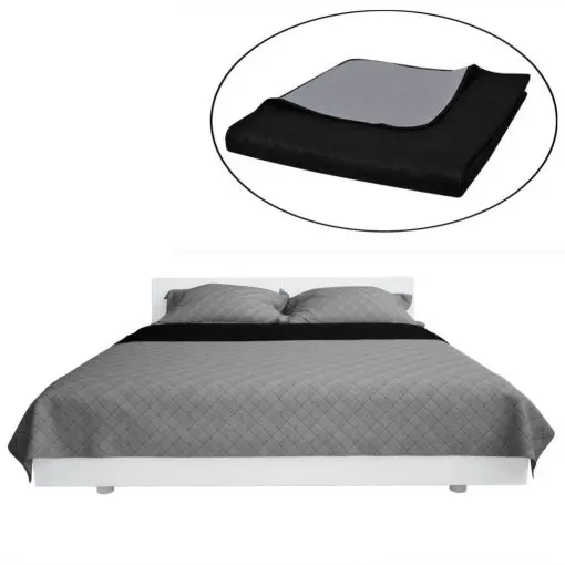 vidaXL Double-sided Quilted Bedspread Black/Grey 220 x 240 cm