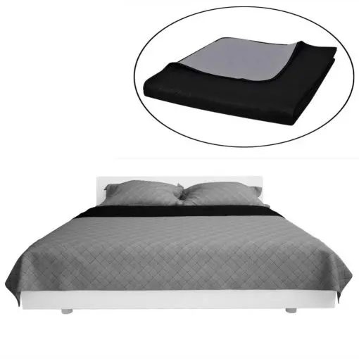 vidaXL Double-sided Quilted Bedspread Black/Grey 230 x 260 cm