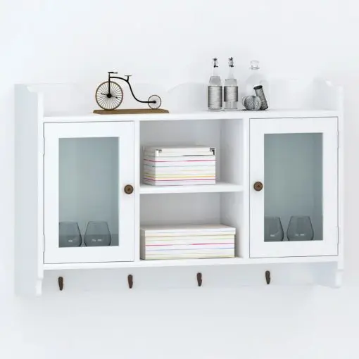 vidaXL Wall Cabinet Display Shelf Book/DVD/Glass Storage White MDF