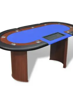 vidaXL 10-Player Poker Table with Dealer Area and Chip Tray Blue