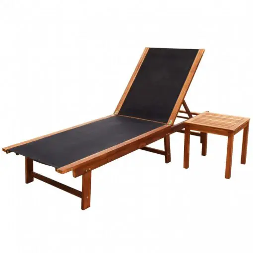 vidaXL Sun Lounger with Table Solid Acacia Wood and Textilene