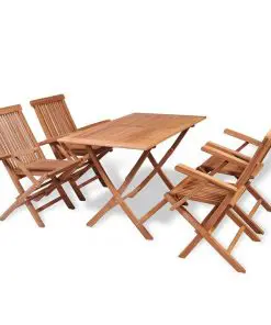 vidaXL 5 Piece Folding Outdoor Dining Set Solid Teak Wood