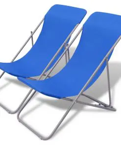 vidaXL Folding Beach Chairs 2 pcs Powder-coated Steel Blue