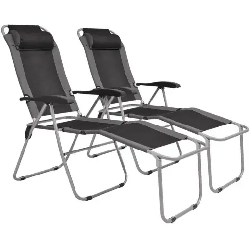 vidaXL Reclining Camping Chairs 2 pcs Grey and Black