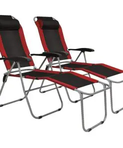 vidaXL Reclining Camping Chairs 2 pcs Red and Black