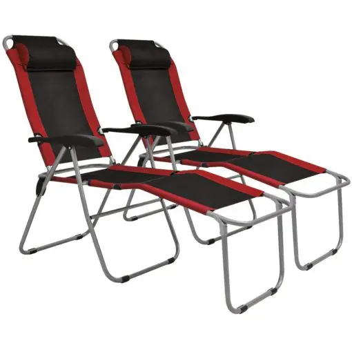 vidaXL Reclining Camping Chairs 2 pcs Red and Black