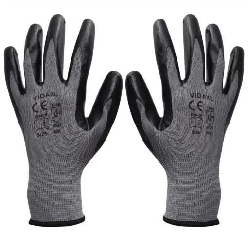 vidaXL Work Gloves Nitrile 24 Pairs Grey and Black Size 8/M