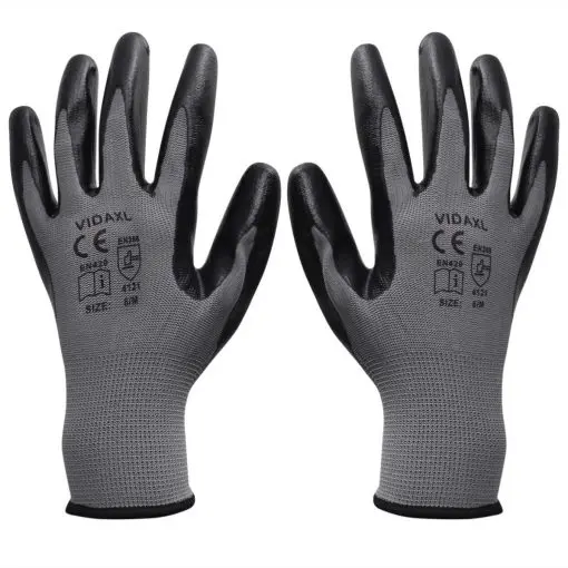 vidaXL Work Gloves Nitrile 24 Pairs Grey and Black Size 9/L