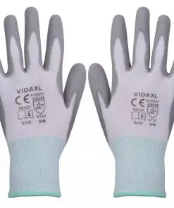 vidaXL Work Gloves PU 24 Pairs White and Grey Size 8/M