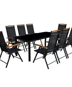 vidaXL 9 Piece Outdoor Dining Set with Folding Chairs Aluminium Black