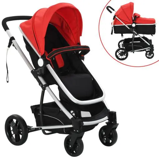 vidaXL 2-in-1 Baby Stroller/Pram Aluminium Red and Black