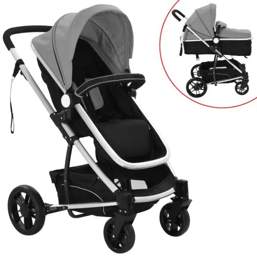 vidaXL 2-in-1 Baby Stroller/Pram Aluminium Grey and Black