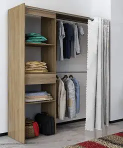 vidaXL Cloth Cabinet with Curtain Adjustable in Width 121-168 cm Oak