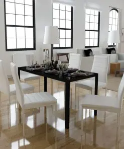 vidaXL Seven Piece Dining Table Set Black and White