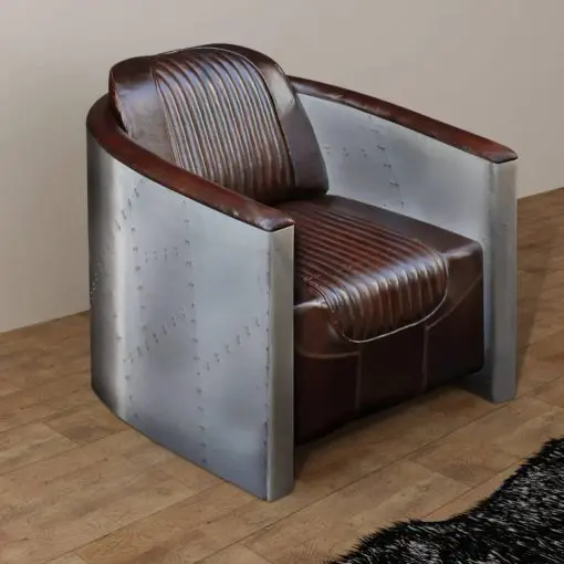 vidaXL Tub Chair Dark Brown Real Leather