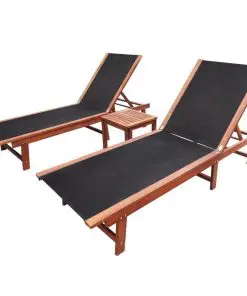 vidaXL Sun Loungers 2 pcs with Table Solid Acacia Wood and Textilene