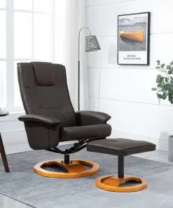 vidaXL Swivel TV Armchair with Foot Stool Brown Faux Leather
