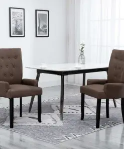 vidaXL Dining Chair with Armrests Brown Fabric