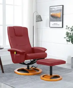 vidaXL Massage Chair with Foot Stool Wine Red Faux Leather
