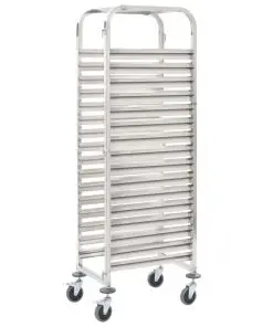 vidaXL Kitchen Trolley for 16 Trays 65.5×48.5×165 cm Stainless Steel