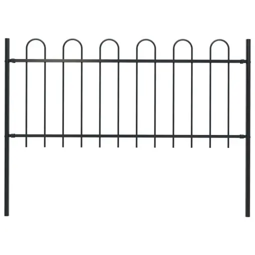 vidaXL Garden Fence with Hoop Top Steel 1.7×1 m Black