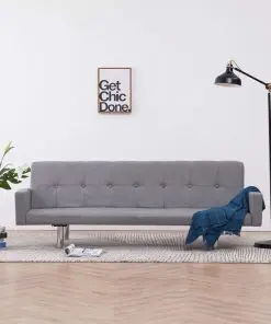 vidaXL Sofa Bed with Armrest Light Grey Polyester