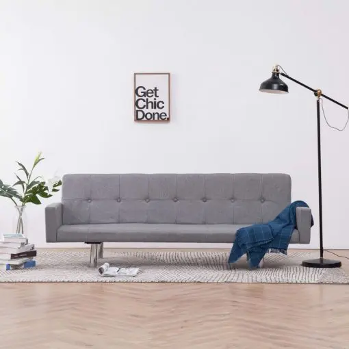 vidaXL Sofa Bed with Armrest Light Grey Polyester