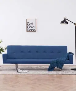 vidaXL Sofa Bed with Armrest Blue Polyester