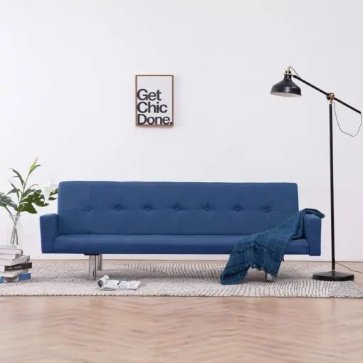 vidaXL Sofa Bed with Armrest Blue Polyester