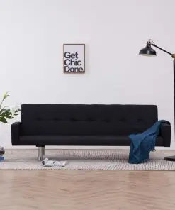 vidaXL Sofa Bed with Armrest Black Polyester