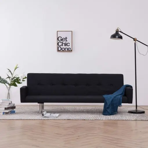 vidaXL Sofa Bed with Armrest Black Polyester