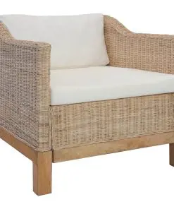 vidaXL Armchair with Cushions Natural Rattan