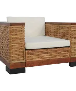 vidaXL Armchair with Cushions Brown Natural Rattan