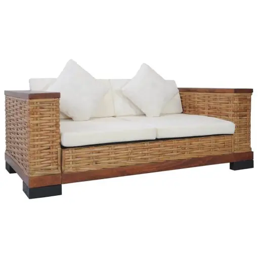 vidaXL 2-Seater Sofa with Cushions Brown Natural Rattan