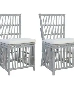 vidaXL Dining Chairs with Cushions 2 pcs Grey Natural Rattan