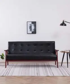 vidaXL 3-Seater Sofa Black Faux Leather