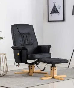 vidaXL TV Massage Recliner with Footstool Black Faux Leather