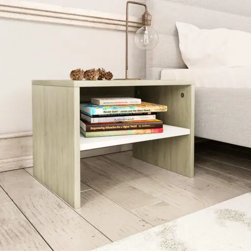 vidaXL Bedside Cabinet White and Sonoma Oak 40x30x30 cm Chipboard