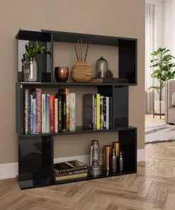 vidaXL Book Cabinet/Room Divider High Gloss Black 80x24x96 cm Chipboard