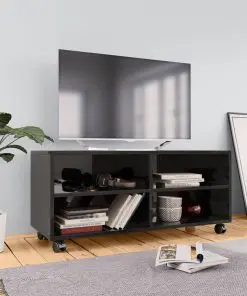 vidaXL TV Cabinet with Castors High Gloss Black 90x35x35 cm Chipboard