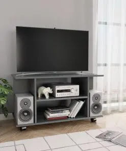 vidaXL TV Cabinet with Castors High Gloss Grey 80x40x40 cm Chipboard