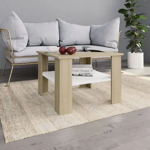 vidaXL Coffee Table White and Sonoma Oak 60x60x42 cm Chipboard