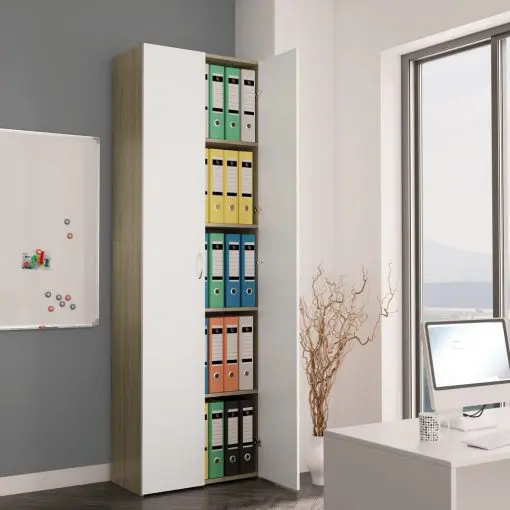 vidaXL Office Cabinet White and Sonoma Oak 60x32x190 cm Chipboard