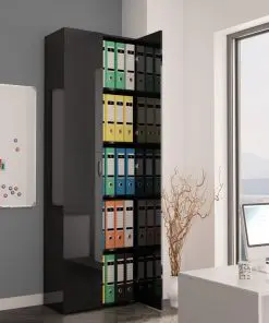 vidaXL Office Cabinet High Gloss Black 60x32x190 cm Chipboard