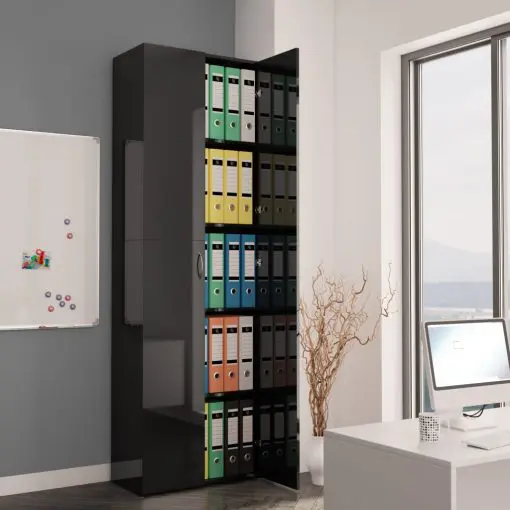 vidaXL Office Cabinet High Gloss Black 60x32x190 cm Chipboard