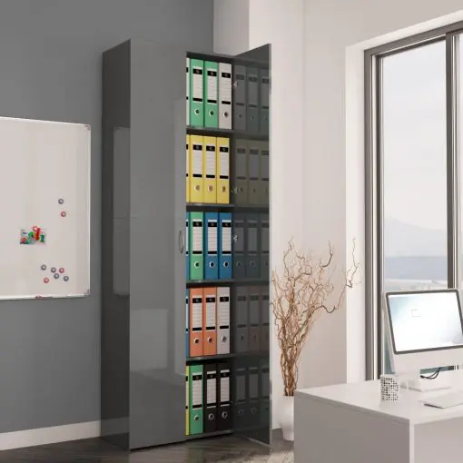 vidaXL Office Cabinet High Gloss Grey 60x32x190 cm Chipboard