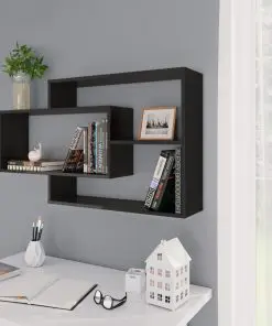 vidaXL Wall Shelves High Gloss Black 104x24x60 cm Chipboard