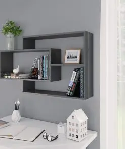 vidaXL Wall Shelves High Gloss Grey 104x24x60 cm Chipboard