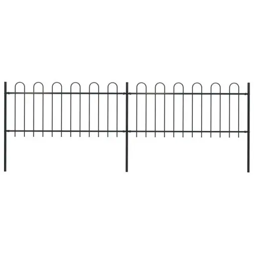 vidaXL Garden Fence with Hoop Top Steel 3.4×0.8 m Black
